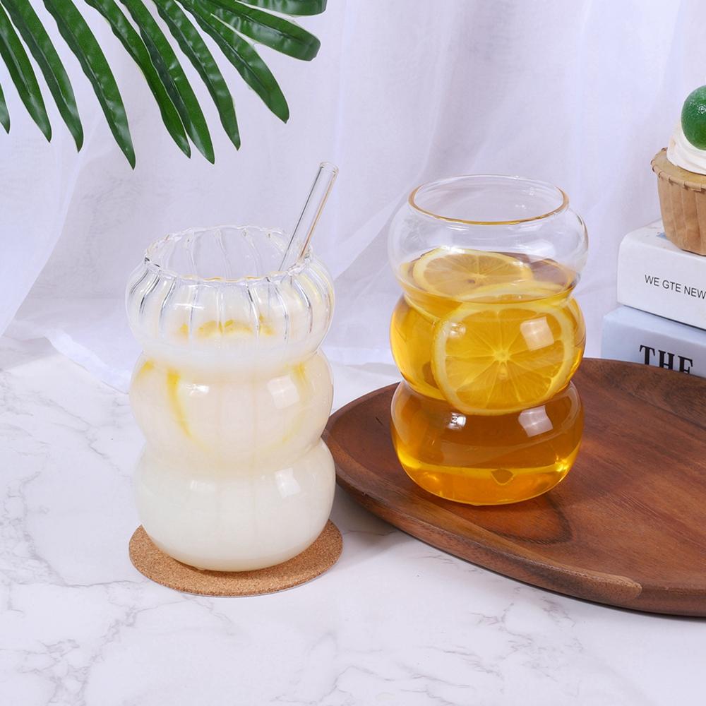 Creative Glass Cups Heat-resistant Tumbler Stripe Simple Transparent Tea Juice Milk Coffee Mug Vintage Drinking Glasses
