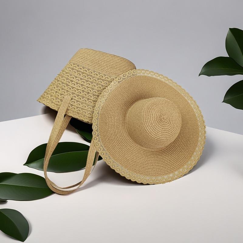 Holiday Straw Bag Lace Woven Bag Large Capacity Tote Bag Women's Spring and Summer New Seaside Shoulder Bag