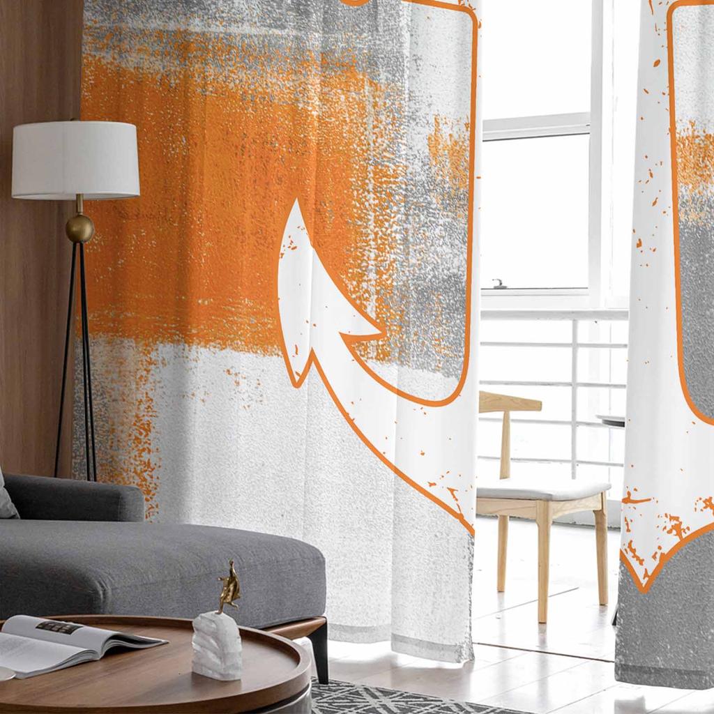 Retro Abstrakt Målning Skepp Ankare Orange Fönster Tyllgardiner för Vardagsrum Sovrum Hotell Lyxig Dekoration Genomskinliga Gardiner