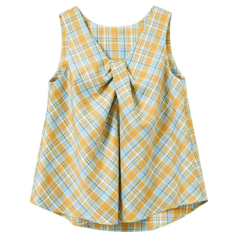 Sancai 2026 Spring Plaid Sleeveless V-Neck Top S