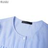 ZANZEA Women Casual Round Neck Half Sleeve Loose Stripe Dress