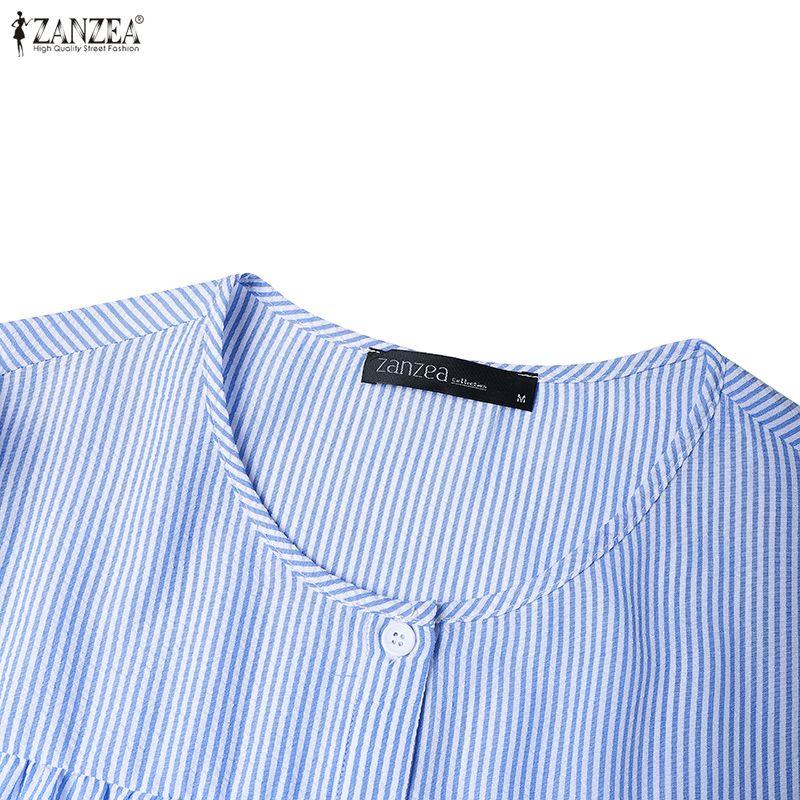 ZANZEA Women Casual Round Neck Half Sleeve Loose Stripe Dress