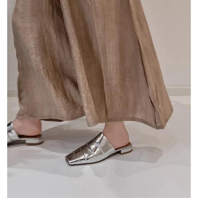 Footwear Shoes Slides Elegant Women Pumps Shoes New In New Fashion Square Head Slippers Low Heels Shoes Female Slip On Mules