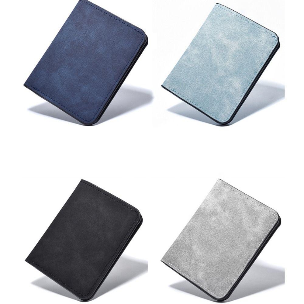 New PU Leather Men's Short Wallet Two-fold Large Capacity Retro Coin Purse Black Blue Grey Multiple Pockets Men Women