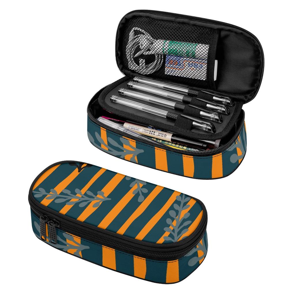 Pencil Bag Durable 300D Polyester Roomy Interior Secure Zipper with Main Pocket Mesh Layer and Removable Pen Divider for Students