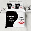 3-piece Down Duvet Cover Set In Black and White Color with Beard and Lip Print for Couples (1 Duvet Cover+2 Pillowcases, No Core