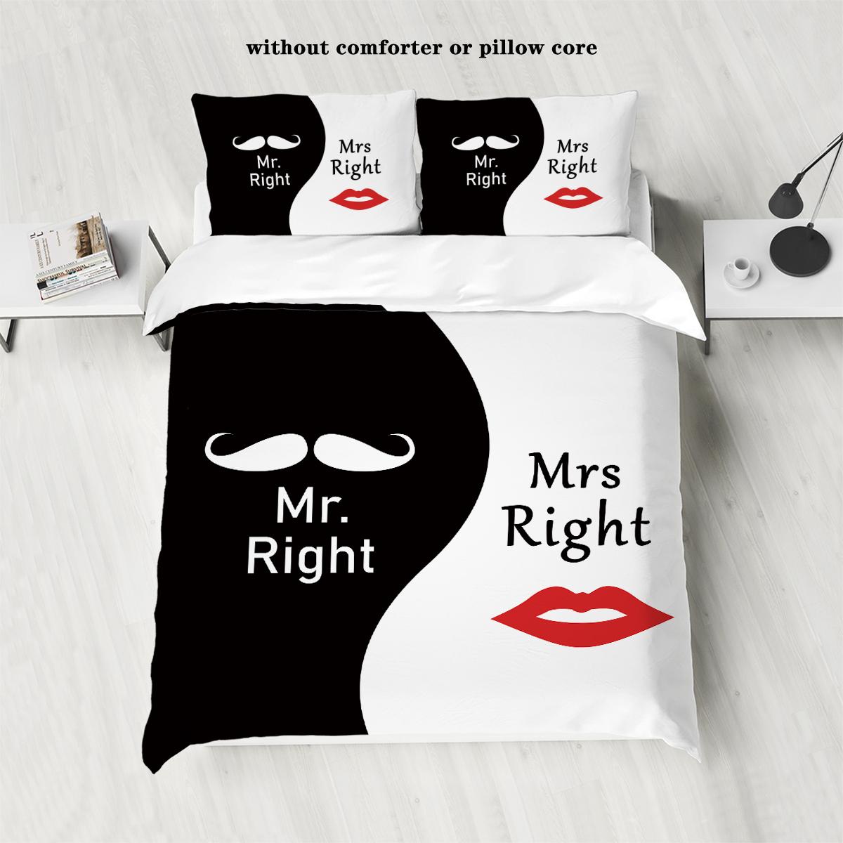 

Vibrant Elegant 3 piece down in black and white color with beard lip print for couples 1 2 pillowcases no core Quilt Comforter (quilt)-EU Single(135*200cm)3pcs