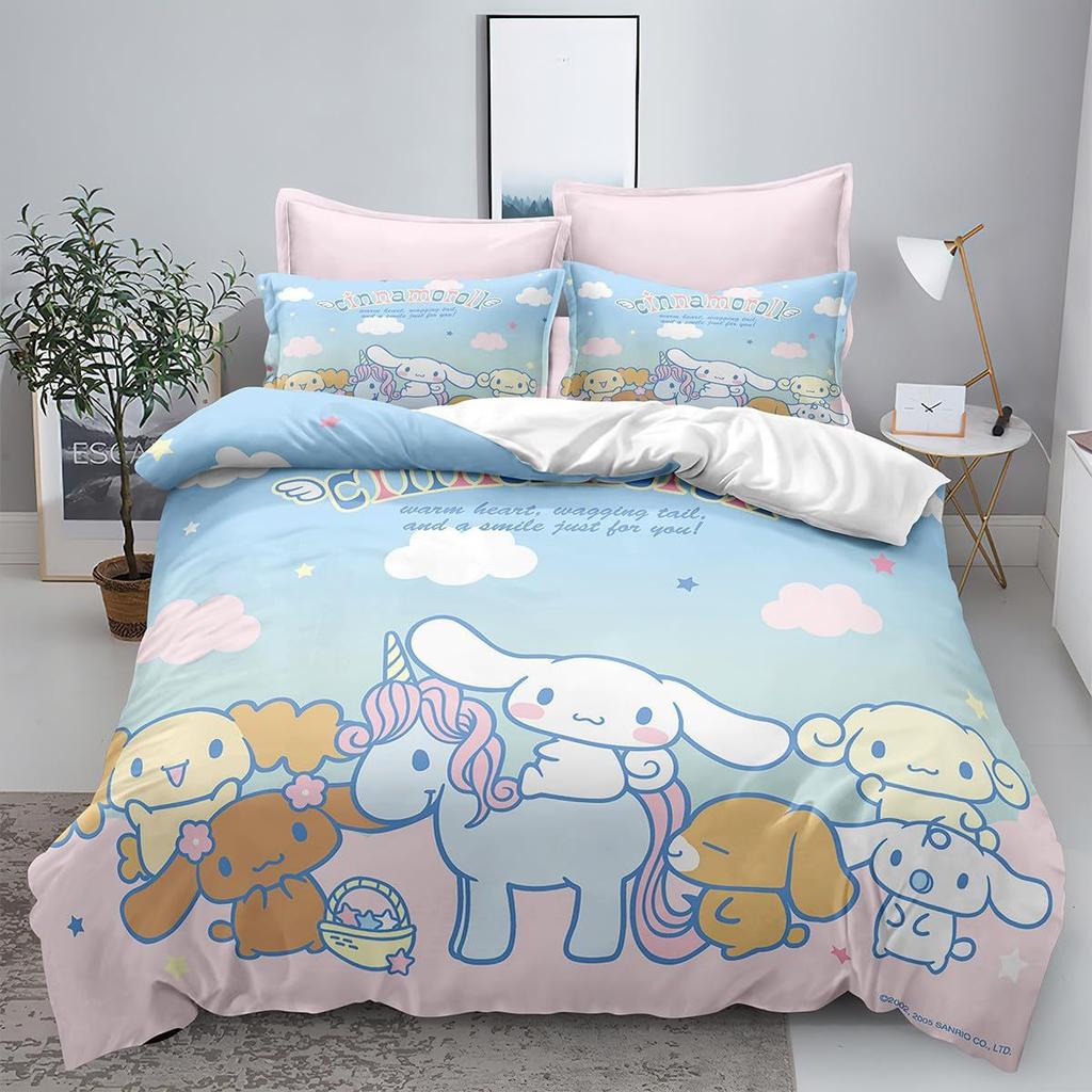 Sanrio Pom Pom Purin Cinnamoroll Bedding Sets Comforter Quilt Bed Cover Duvet Cover Pillow Case 2-3 Pieces Sets for Kids Adult