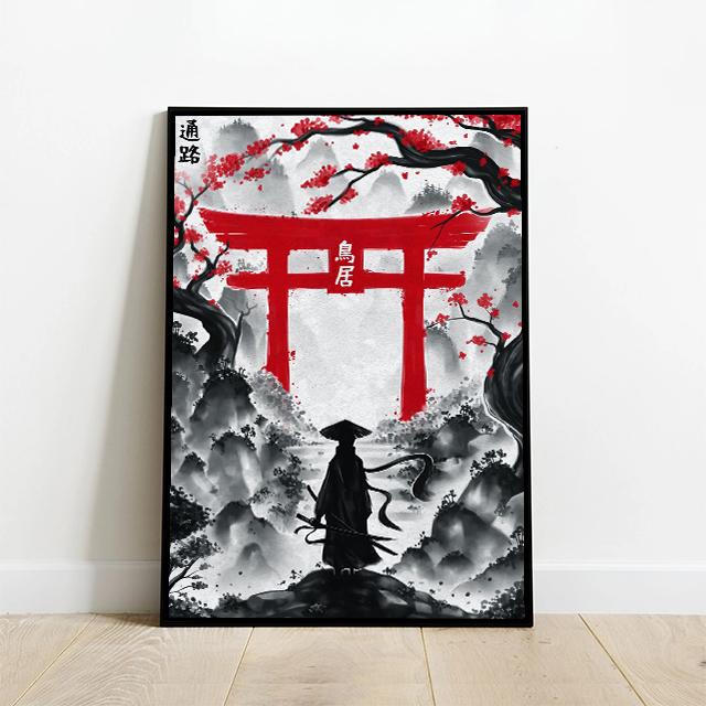 Japanese Ink Wash Painting, Torii, Crane, Samurai Geisha, Koi Carp, Art Canvas Prints, Wall Art, Home Decor Mural