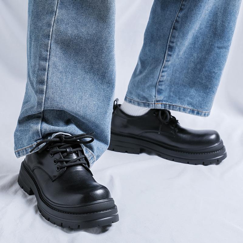 Paris Platform Derby Shoes Men's High-end Niche Black Heightening Leather Shoes British Dress Big Head Shoes 14404-R