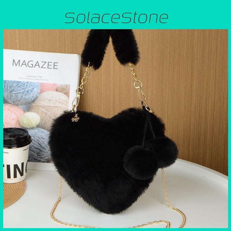 Plush Heartshaped Handbag For Women With Chain Strap And Large Capacity For Daily Use