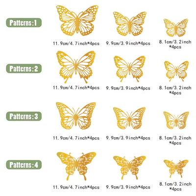 48pcs 3D Butterfly Wall Decor 4 Styles 3 Sizes, Gold Butterfly Decorations for Butterfly Birthday Party Cake Room Decorations