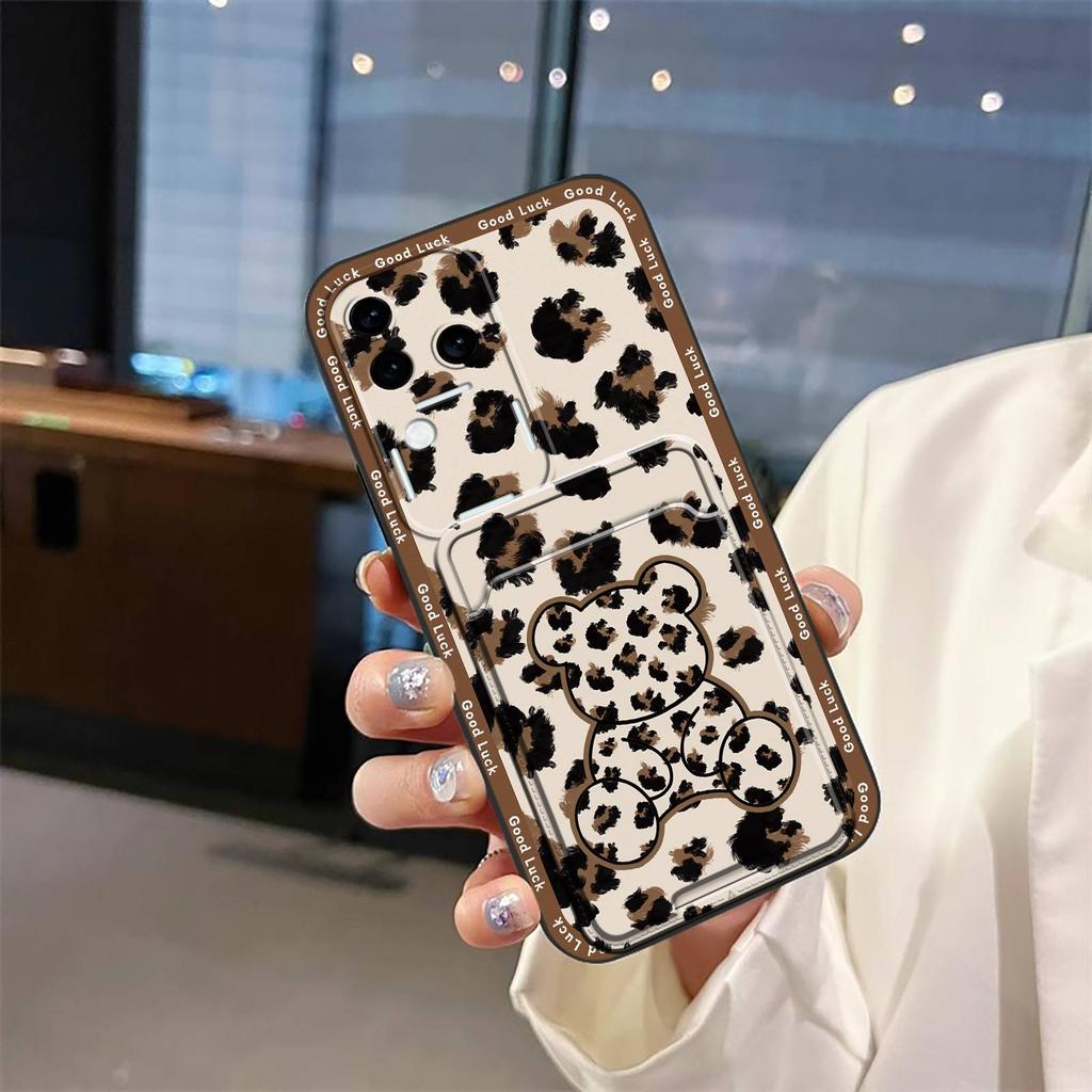 Card Slot Dirt-resistant Phone Case For VIVO S18 Pro/V30 Pro TPU Protective Cartoon Card Sleeve Graffiti Cute Soft Case