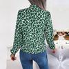 Women's Autumn Winter Temperament Contrast Color Lace Up Lantern Sleeves Chiffon Top Blouses
