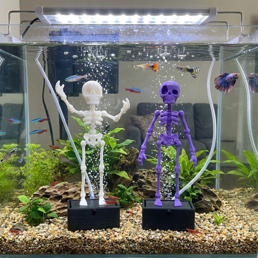 Glow In Dark Fish Tank Dance Skull Bubbler Movable Skeleton Fish Tank Bubbler  Gag Gift