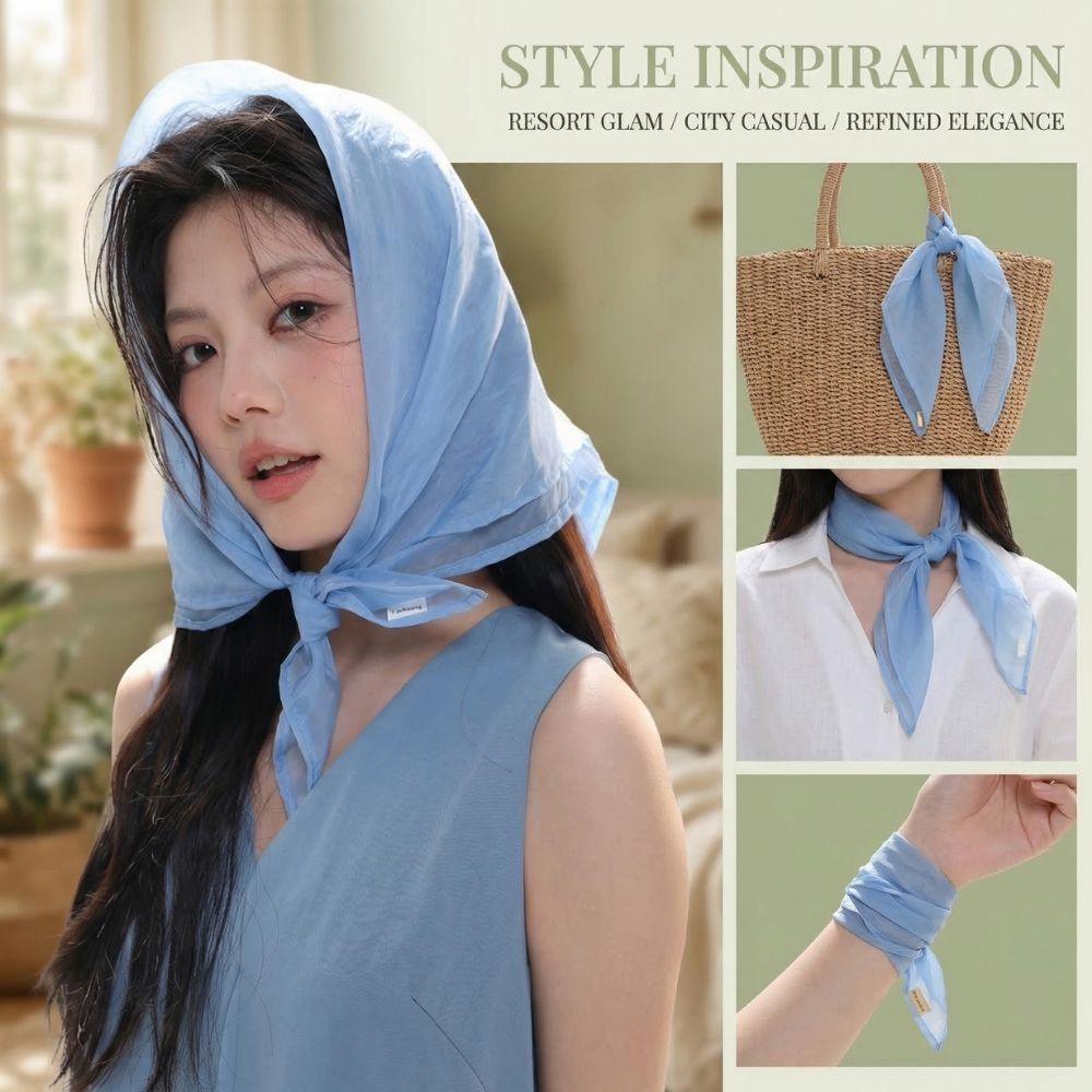 Korean Sweet Luxury Square Scarf For Women Elegant Women's Headband Neckerchief Fashion Thin Breathable Hair Scarf Bandana Shawl