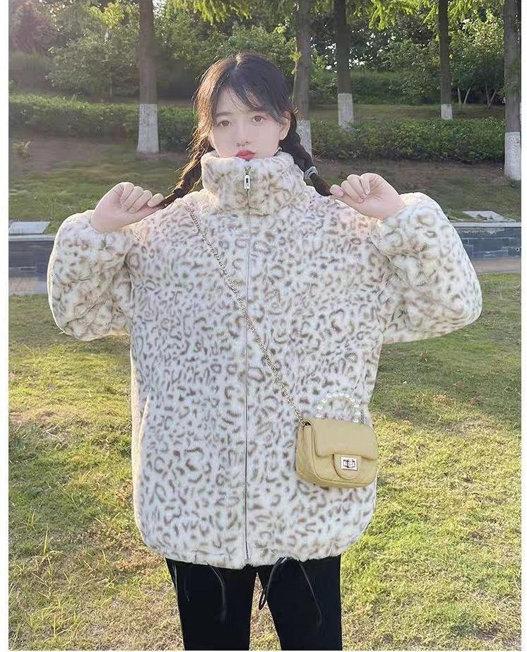 Herbst und Winter neue Baumwolle verdickte Leopardenmusterjacke locker Retro Plüschmantel Damen flauschiger Mantel Tide