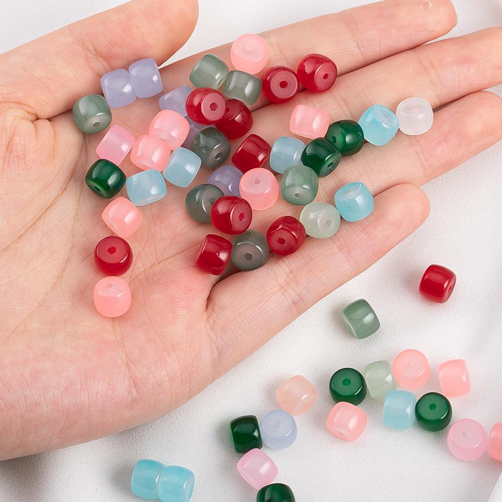 120pcs 8.5mm Colorful Glass Apple Beads Flat Round Cylindrical Spacer Bead DIY Craft Necklaces Bracelet Jewelry Making Materials