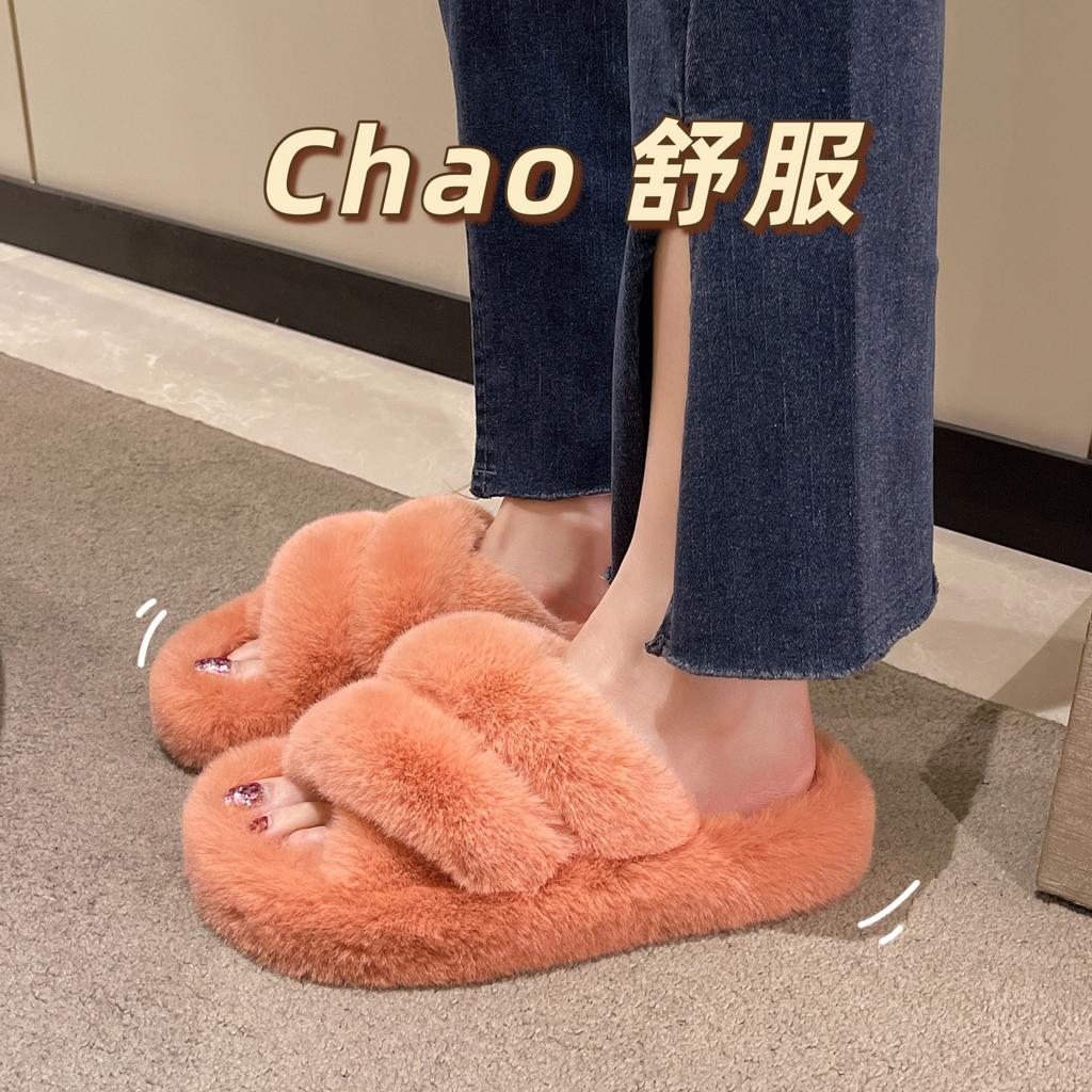 Foreign trade Mao Mao shoes women's 2025 autumn thick-soled new cross-haired slippers wear large size open-toed Internet celebrity home slippers