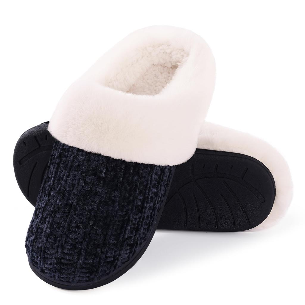Fashion Smile PoP Winter Fuzzy Women Slippers Indoor Antiskid Fur House Slippers Outdoor Warm Fleece Slippers With  Memory Foam Slippers