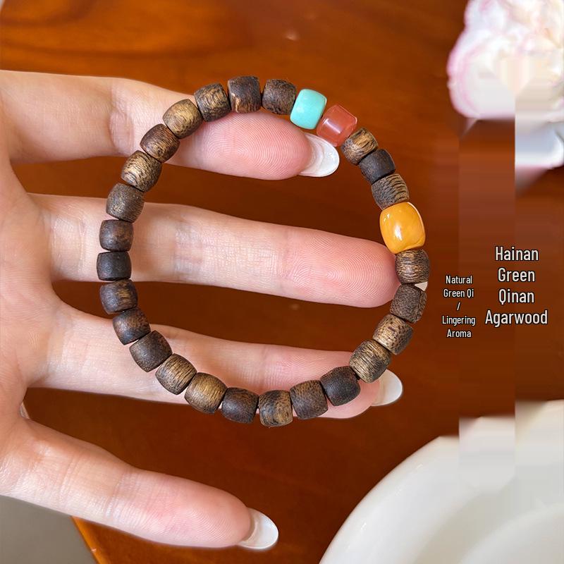 

Natural Hainan Agarwood & South Red Turquoise Amber Bracelet with Style Customization Available 6mm