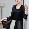 Women's Mid‑Length Sun Protection Cardigan 9‑Point Sleeve Loose Polyester Casual Summer Air‑Condition Shawl Outerwear