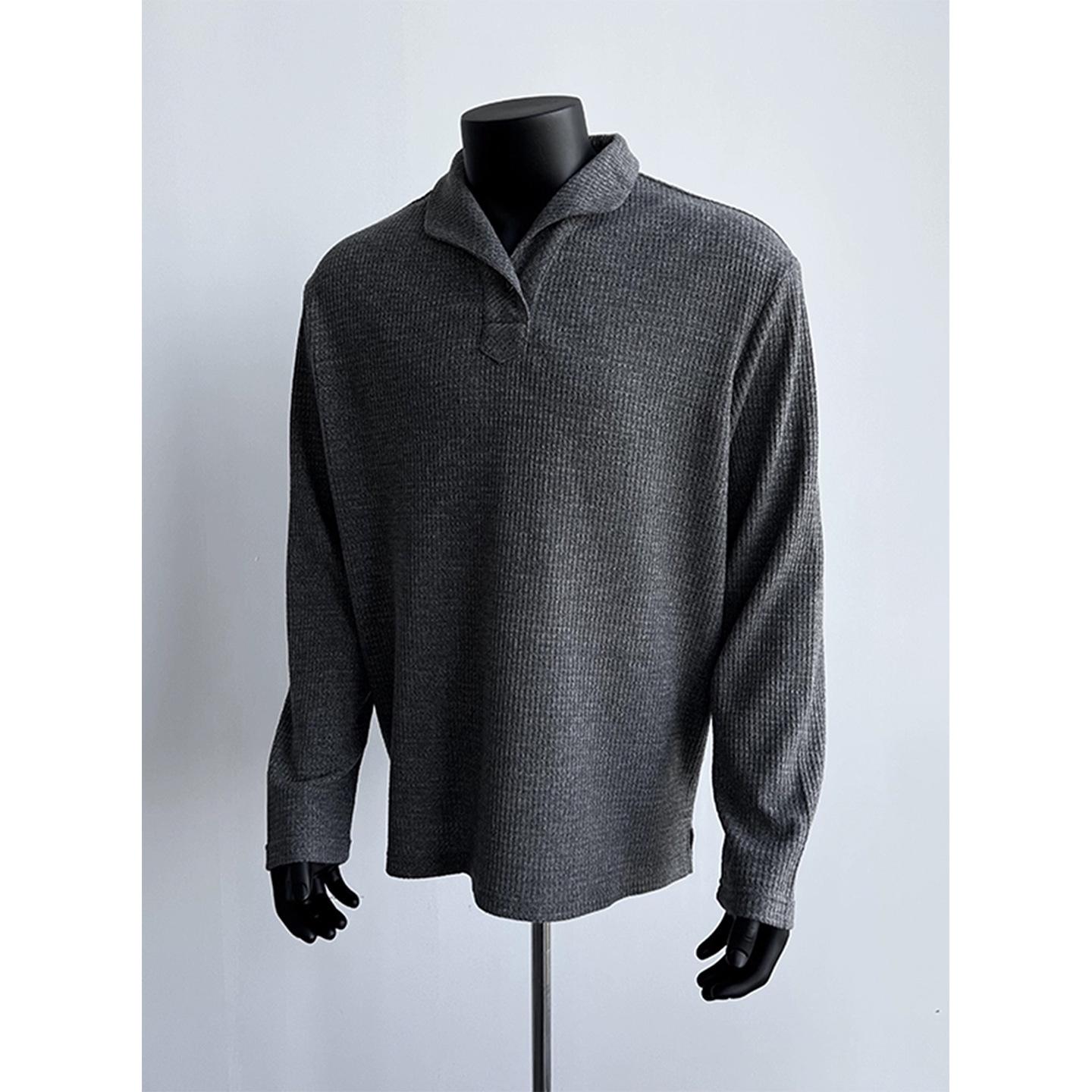 

Men s Dark Grey Retro Knit Polo: Long Sleeve Henley Hoodie for Spring/Autumn XXXL сірий колір