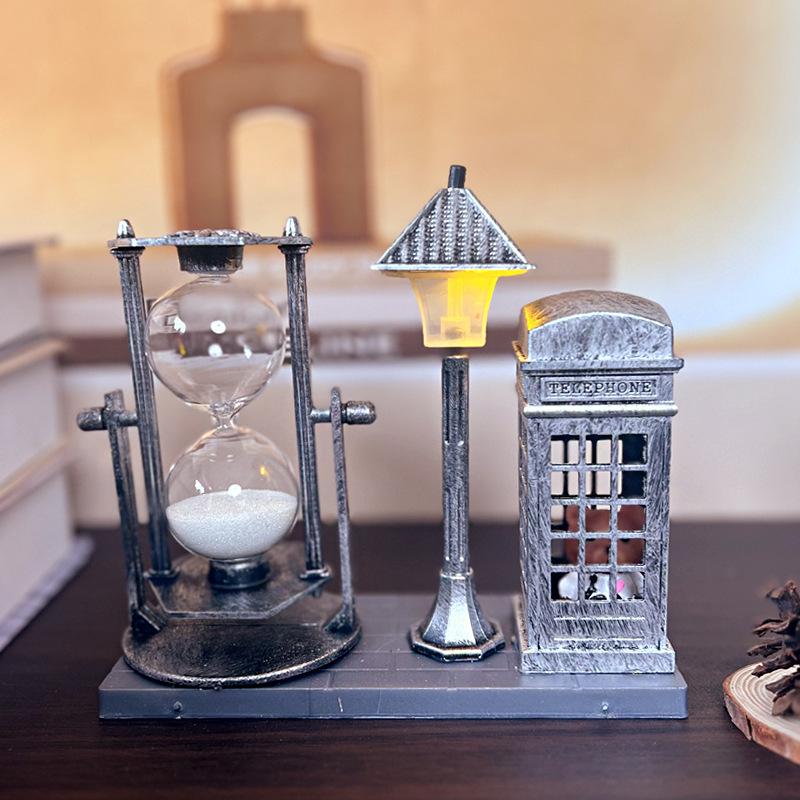 

Hourglass Sand Timer Built-in Light for Home Bedroom Office Decor срібний