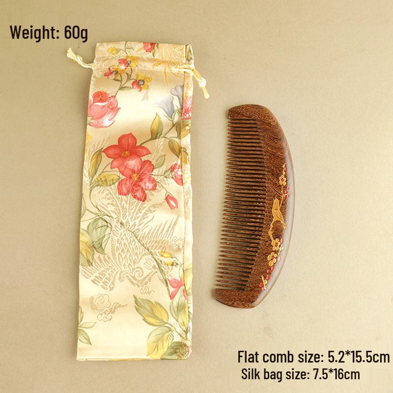 Premium Black Gold Sandalwood Comb: Hand-Painted, Anti-Static, Portable Hair Styling Comb with Gift Box for Women.