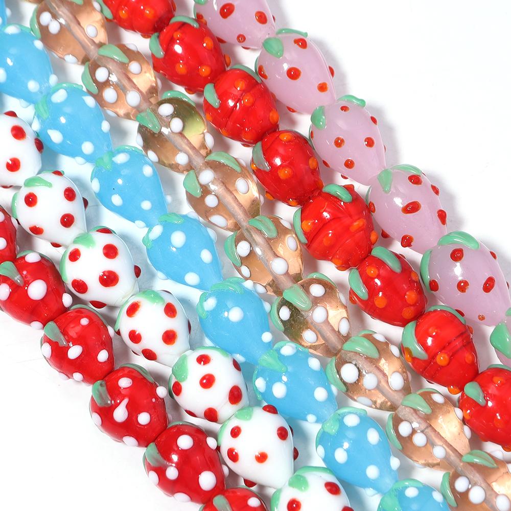5pcs/lot Colored Strawberry Shaped Lampwork Beads Loose Spacer Glass Beads For DIY Charms Bracelet Earrings Jewelry Accessories