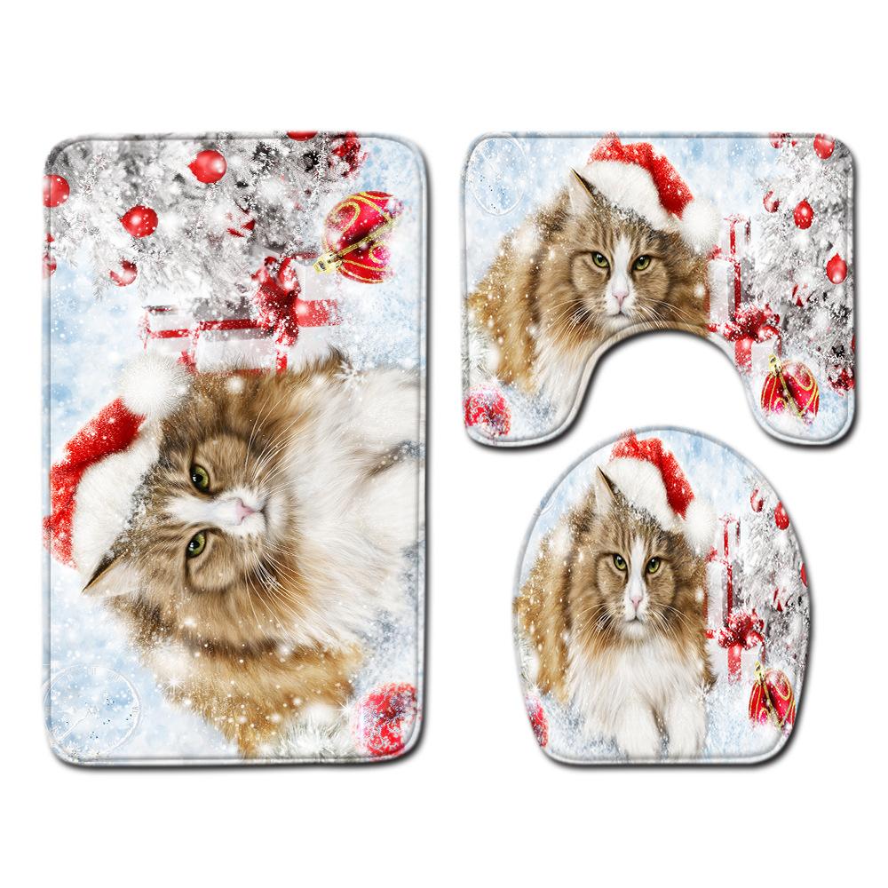 Christmas Bathroom Floor Mat Toilet Three-Piece Set
