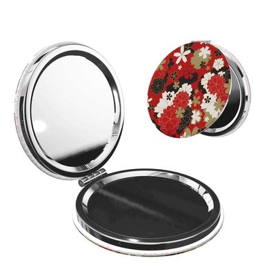 Portable Mirror Japanese Style Floral Pattern Round Lightweight Compact Ladies Easy Carry High-Definition Glass Makeup Travel Commuting Daily Use
