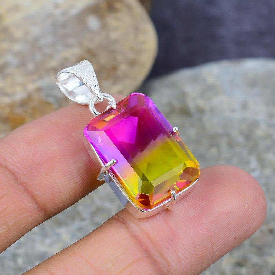 

Двухцветный турмалиновый драгоценный камень ручной работы 925 пробы Серебряный кулон для подарка