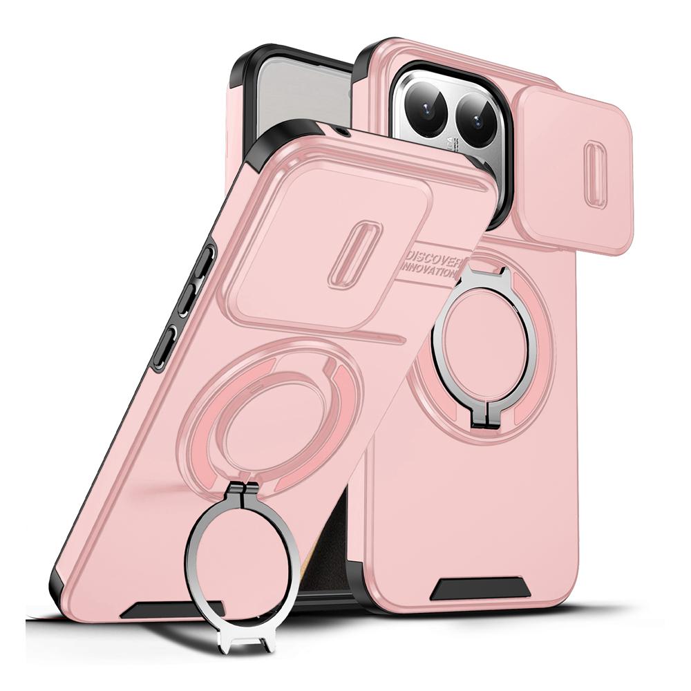 KEYSION 360° Rotating Ring Stand Phone Case for Xiaomi 15T 15T Pro Silicone+PC Slide Camera Protection Magnetic Shockproof Cover