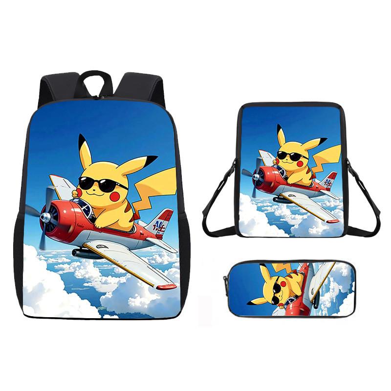 Pattern Backpack Pikachu Shoulder Bag Pencil Case Three Piece Set