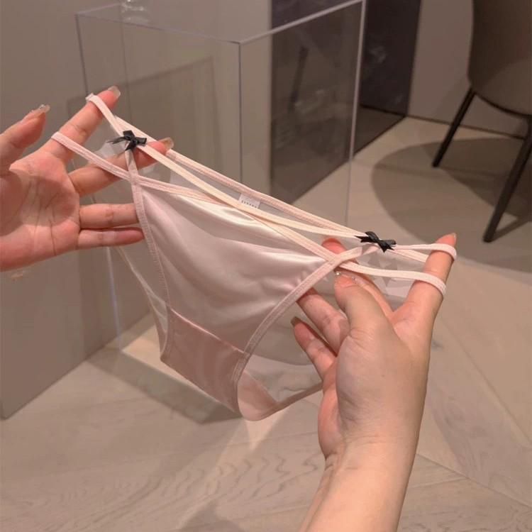 Ladies Summer Cute Lace Mesh Bow Soft Low Waist Triangle Panties