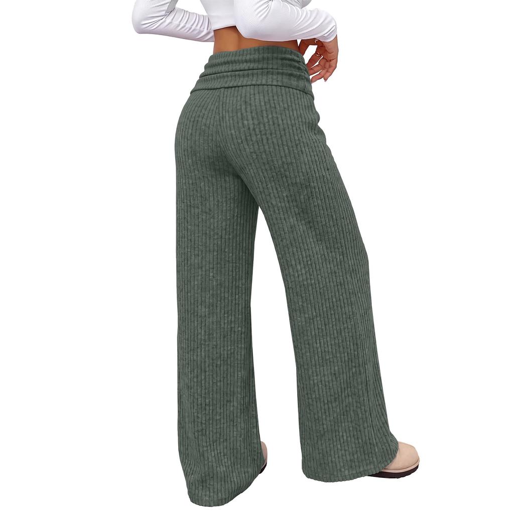 Women's High Waist Wide Leg Pants Color Soft Casual Trousers