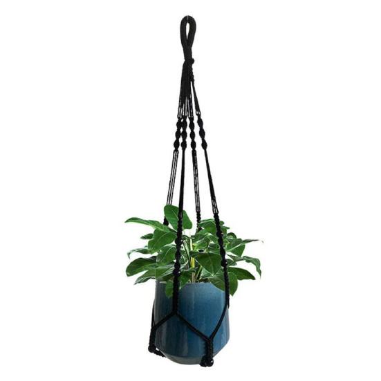

35 Inch Hanging Flower Pot Net Bag Hand Woven Planter Hanger Nordic Style Hemp Rope Wall Hanging Basket for Flower Pot Horticultural Green Plant чёрный