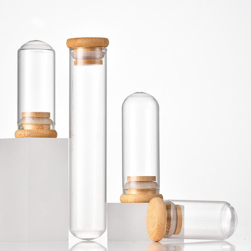 Handmade 30mm Glass Wishing Bottle with Bamboo Lid: Round-bottom Test Tube for Messages, Aliquot Samples, or Reagent Storage