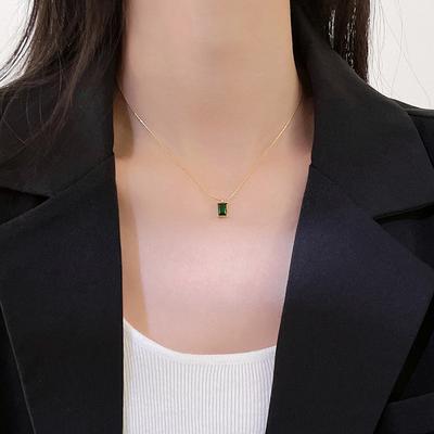 Luxury Emerald Stainless Steel Gold Necklace For Woman Korean Fashion Jewelry Girl's Sexy Clavicle Chain