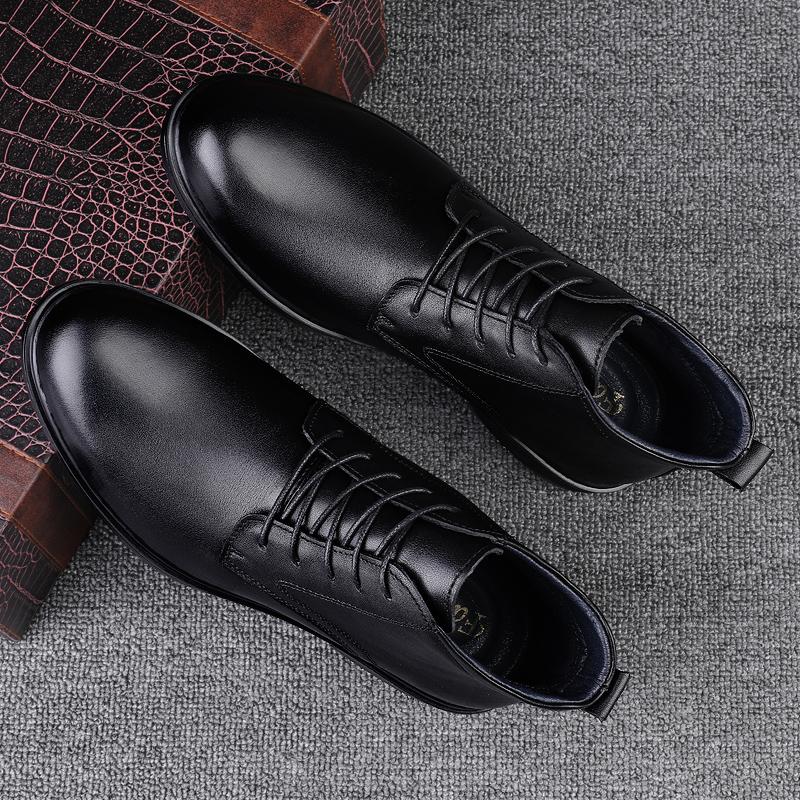 Fashion Genuine Leather Men's Boots Casual High Top Shoes Classic Male Motorcycle Boots Leisure Walk Botas Comfy Business Walking Shoes