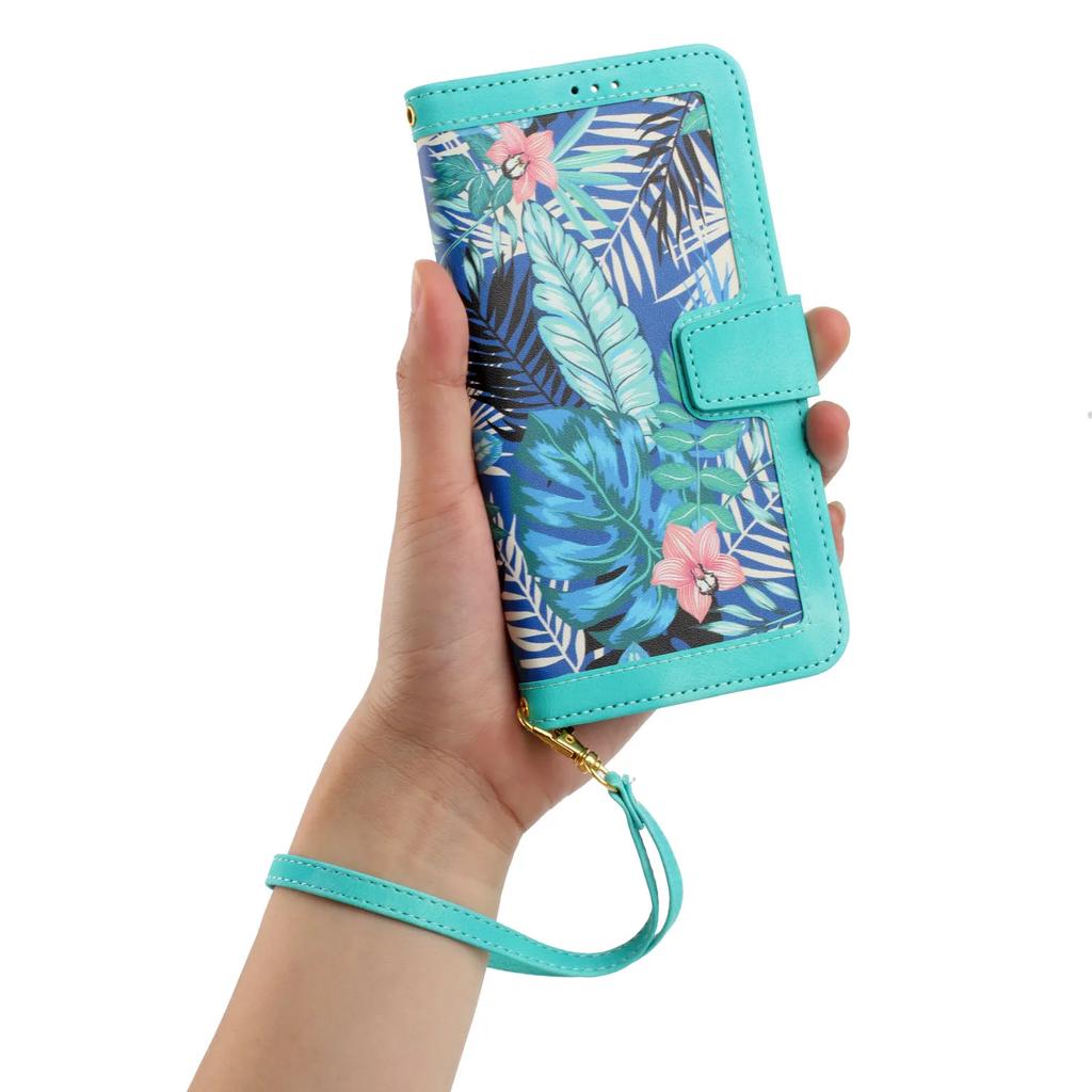 Custodia Portafoglio in Pelle con Slot per Carte e Fiori in Rilievo per Samsung A56 A16 A26 A36 A55 A35 A15 S25 Edge S24 S23 Ultra con Tracolla