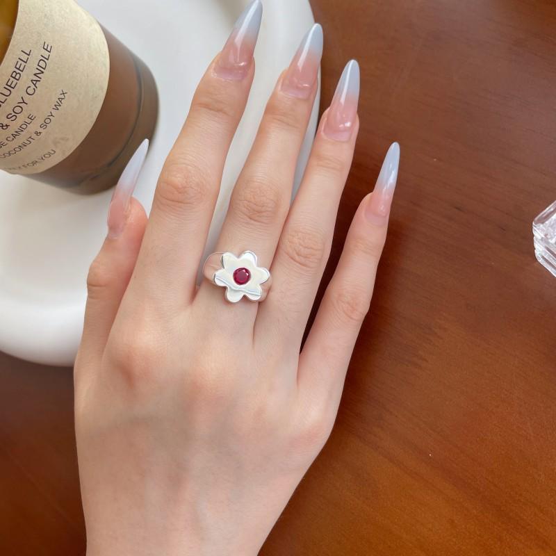 Sweet Floral Adjustable Women's Statement Ring - Trendy Personality Design, Popular Open Band for Index Finger.