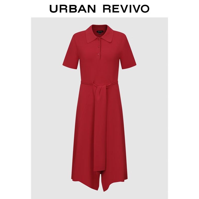 

UR Women s Elegant Red Tie-Waist Knit Midi Dress XS