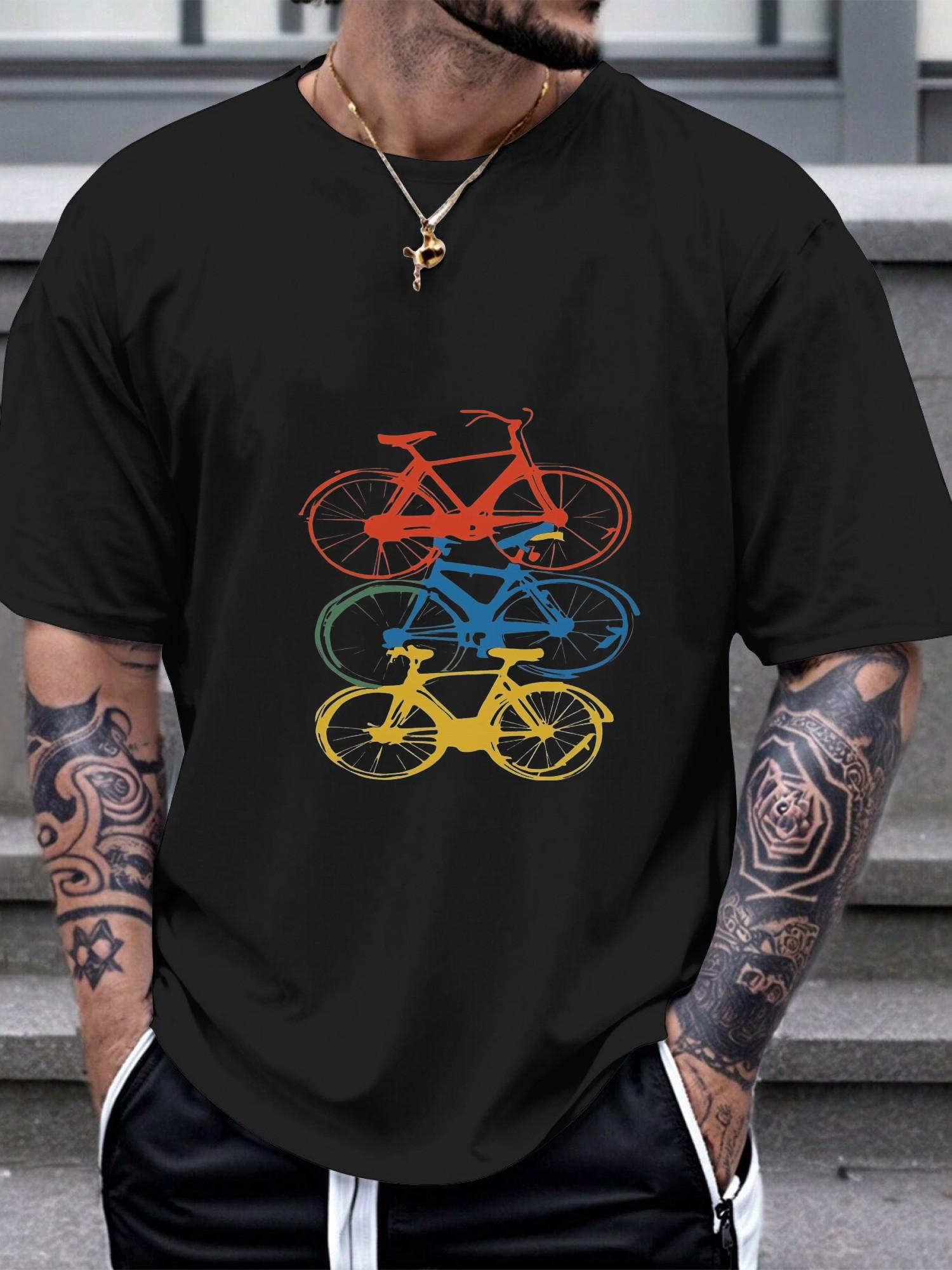 1pc Casual Bicycle Graphic T-shirt - Vibrant Colorful Cut-Out Design L