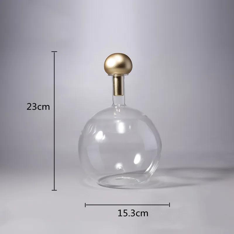 Glass Vase Transparent Sphere Metallic Copper Cover Airtight Container Hydroponic Terrarium Decoration Accessories Vases Pots