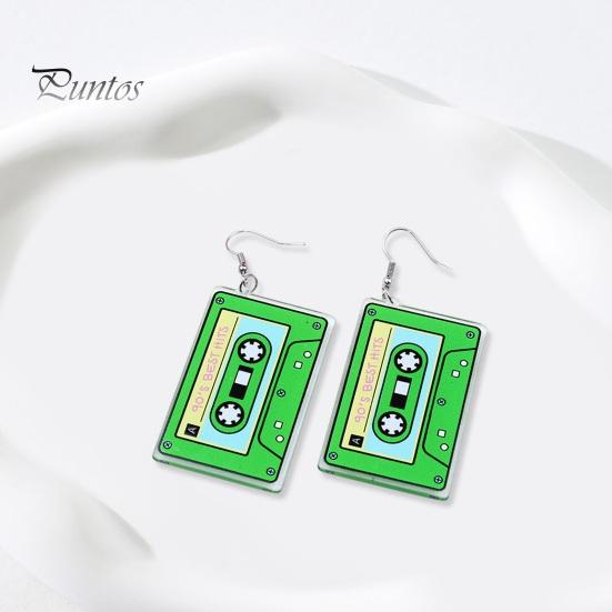 1 para Vintage nadruk zebry kolczyki z taśmą magnetyczną 1980. akrylowe Retro kaseta Crush kolorowe wiszące kolczyki biżuteria prezent