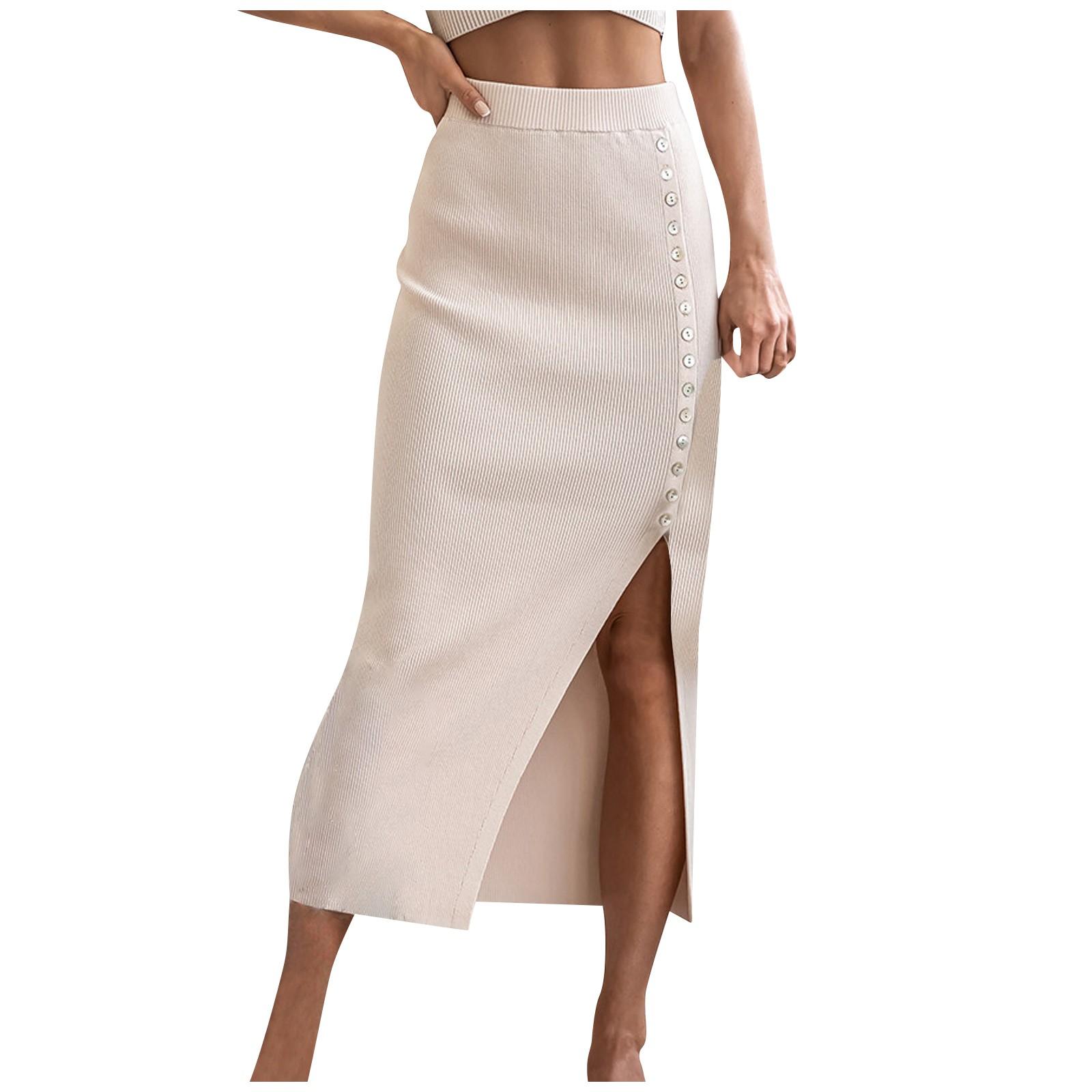 Модные женские осенние и зимние сексуальные вечерние однотонные юбки с разрезами — фото 3