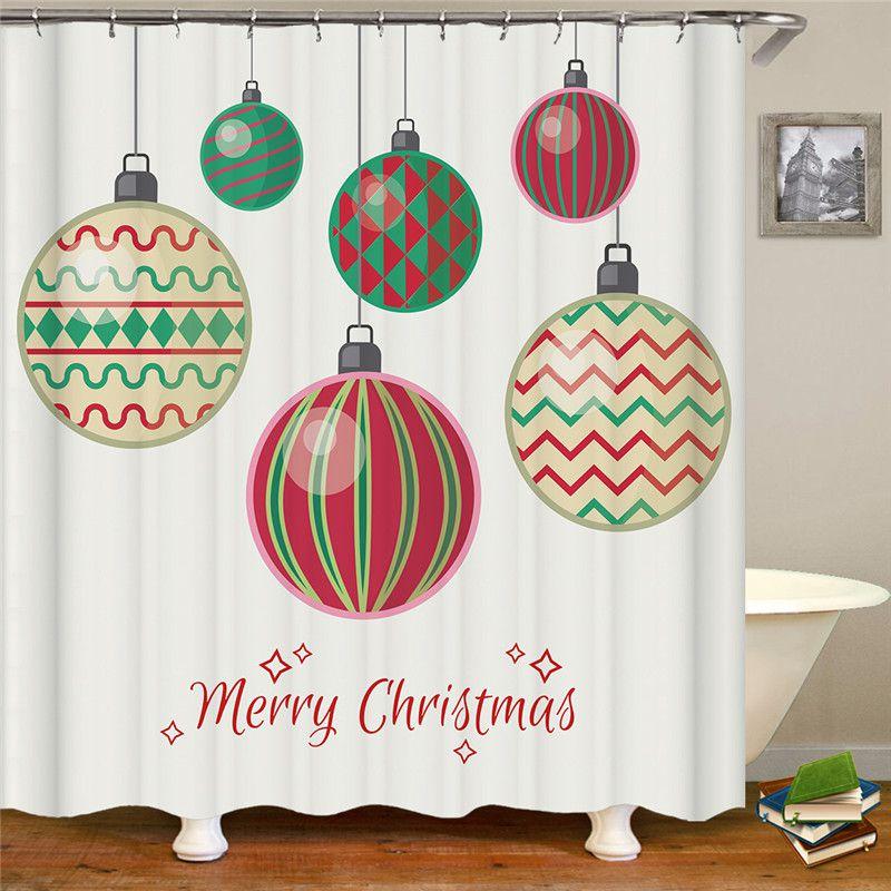 Curtain Christmas Shower With Hook Waterproof Bathroom Decoration Santa Claus