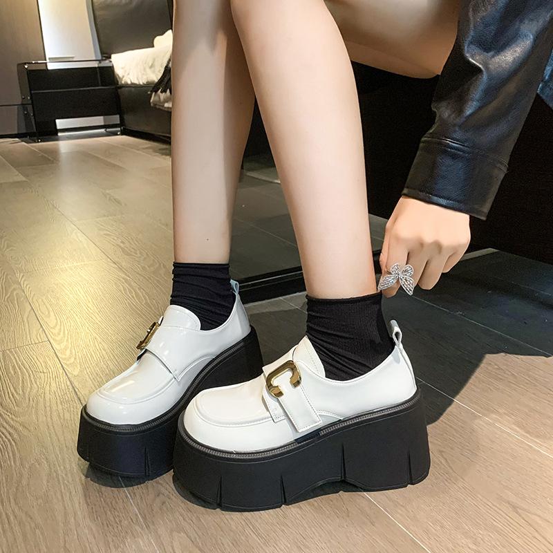 Fashion Women Loafers Mary Jane 7cm High Heel Platform Wedge Autumn Ladies Leather Belt Buckle Classic Sweet Punk Female Lolita Shoes